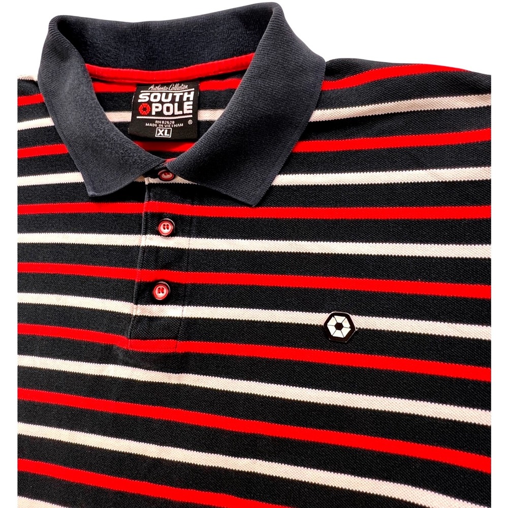 Southpole Striped Polo Shirt‎ XL Mens Red White Black Short Sleeve VTG. Y2K 90s